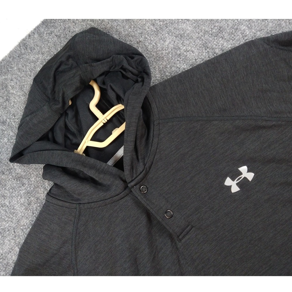 Under Armour Mens XL HeatGear Henley Hoodie Charcoal Grey Long Sleeve Athletic